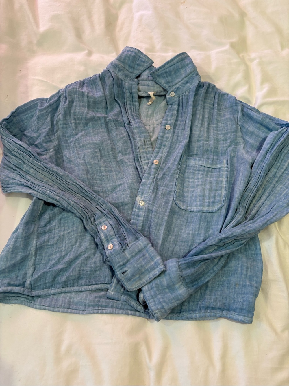 Light Blue Gauze Button-Down Shirt with Chest Pocket